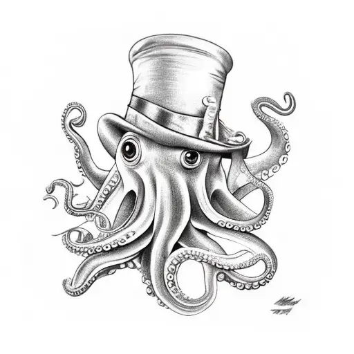 Octopus Wearing The Mad Hatter's Hat Drinking Tea