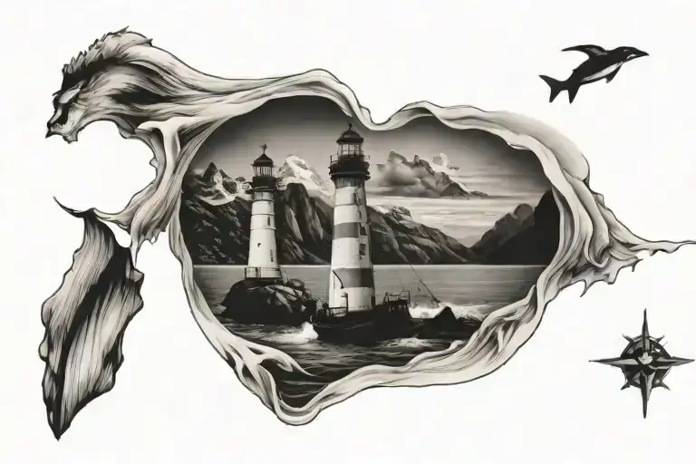 Lighthouse Mountains Rough Sea Boat