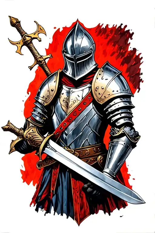 Knight In Full Armor Holding A Sword