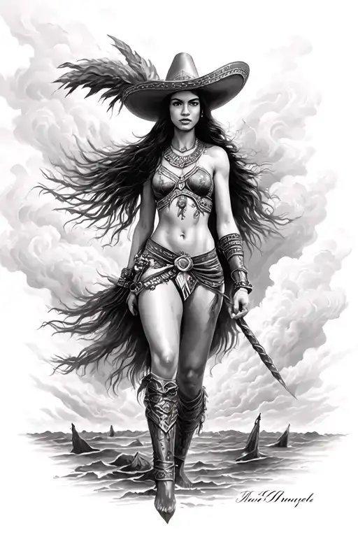 Mexican Woman Warrior In A Storm Chasing Love