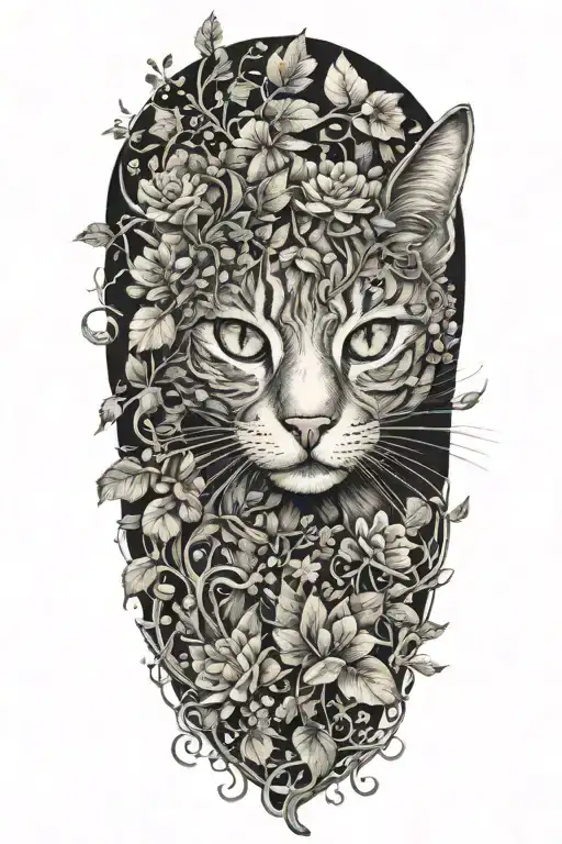 Cat Made Out Of Vines Plants And Flowers