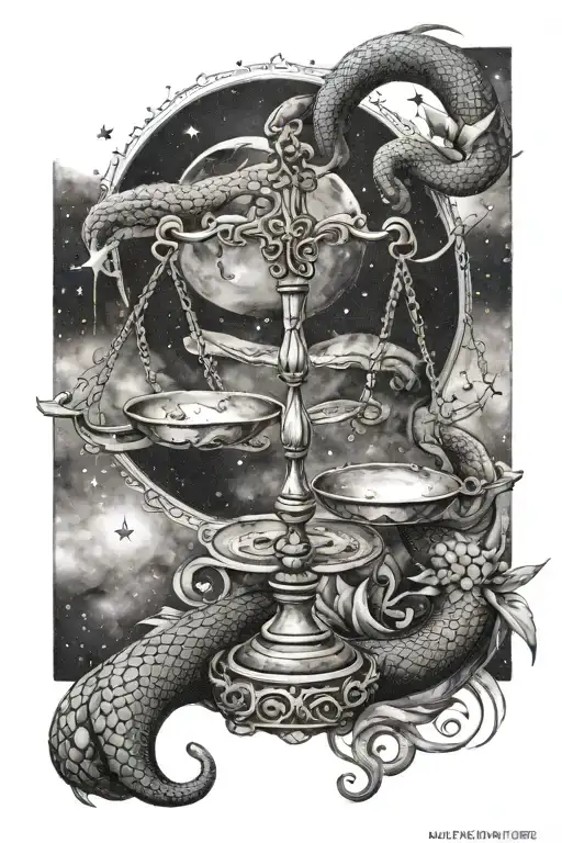 Libra Scale With Dagger Middle And Night And Day Snake With Libra Constellation