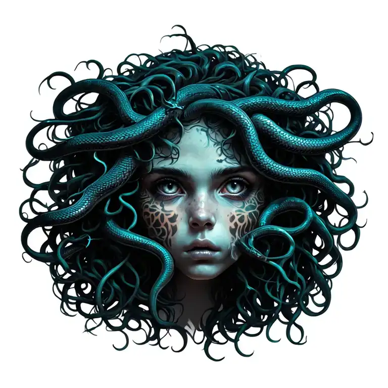 Medusa Tattoo With Snake Hair And Hollowed Eyes