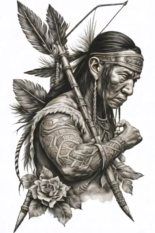 American Native With Bow And Arrow