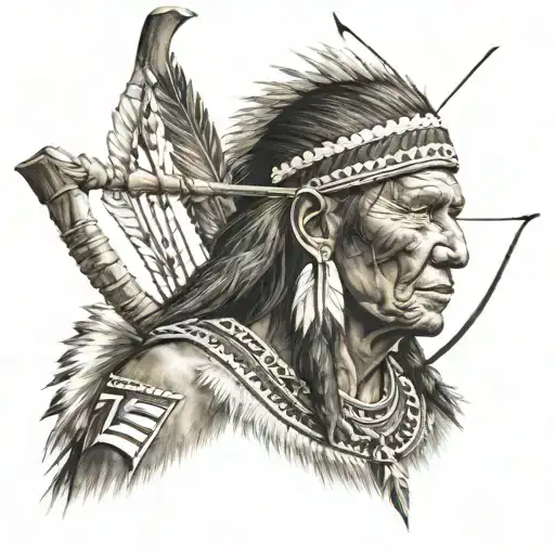 American Native Indian With Bow And Arrow