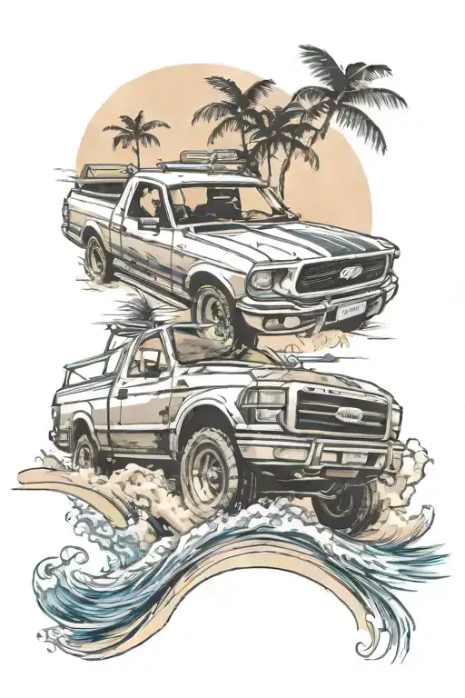 A Ford Mustant Speeding On The Beach With A Sunrise On The Background