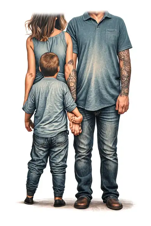 Dad And Mom Holding Their Son's Hands Holding