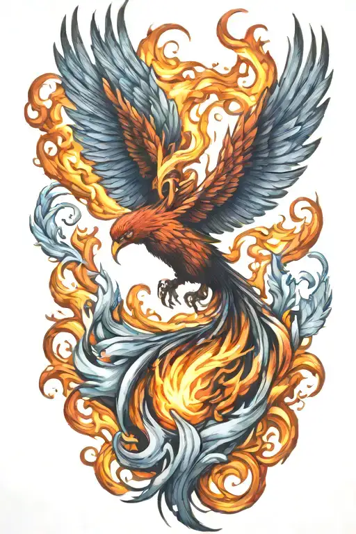 Color Phoenix Rising Flames Surrounding