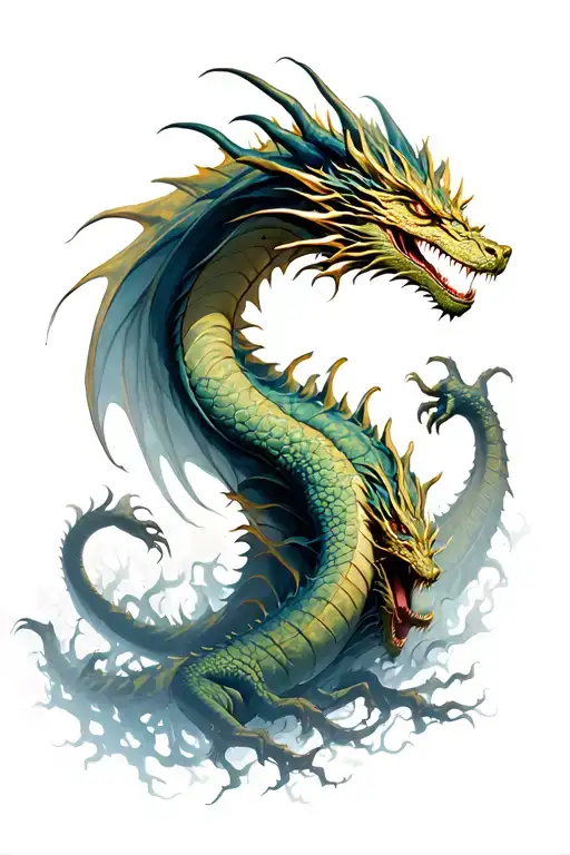 Dragon Looking Down On Tree Of Life Surrounded By Chaos