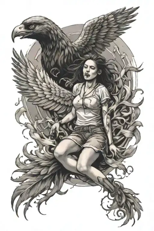 The Girl Is Falling Next To The Flying Phoenix