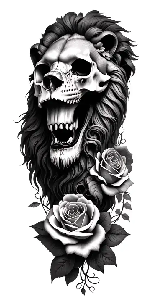 Lion Head Skulls Roses Vines Wrapping