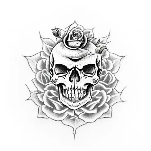 Skull And Roses Dragon And Gun