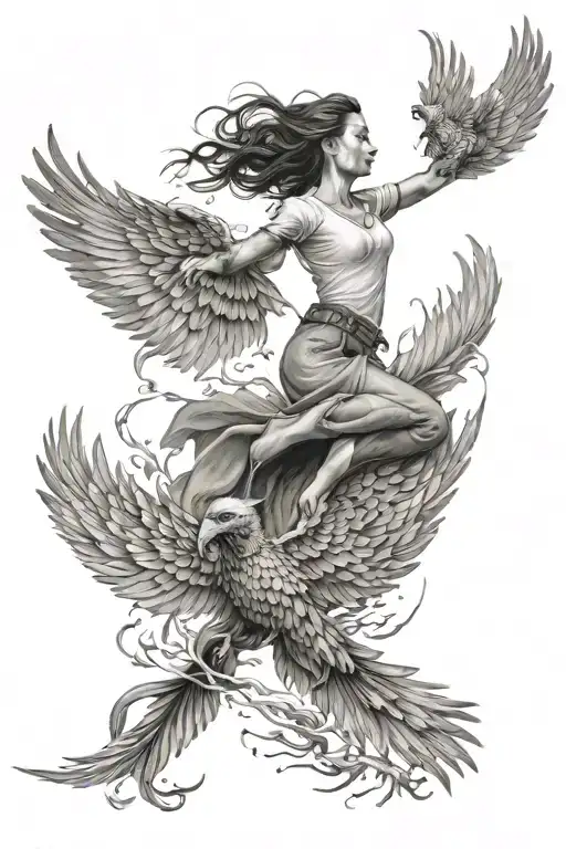 The Girl Is Falling Next To The Flying Phoenix
