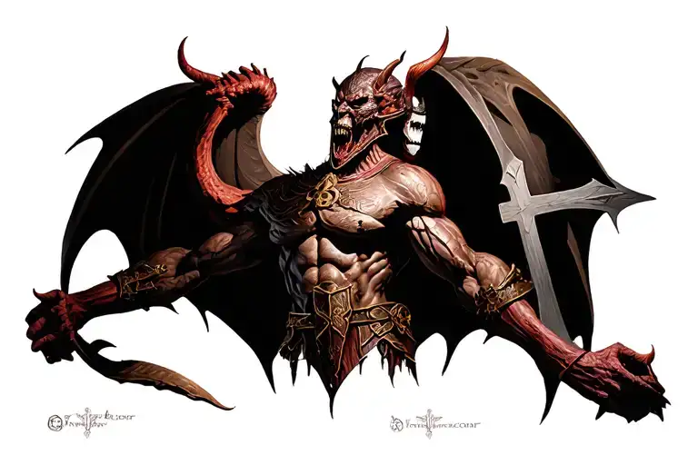 Crusader With Crosses Standing On A Demon