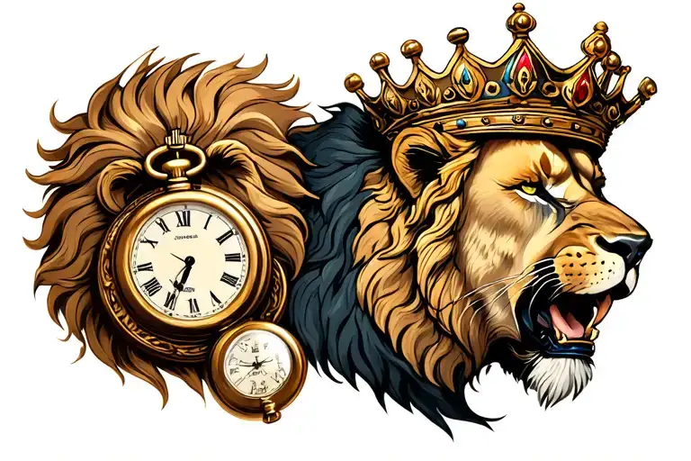 Lion Wearing A Crown With Pocket Watch Around Neck