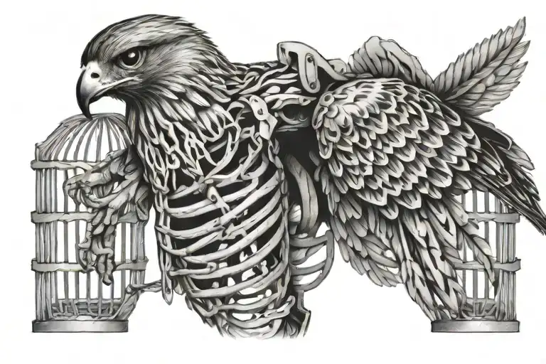 Hawk Trapped Inside A Ribcage Like Its In A Birdcage