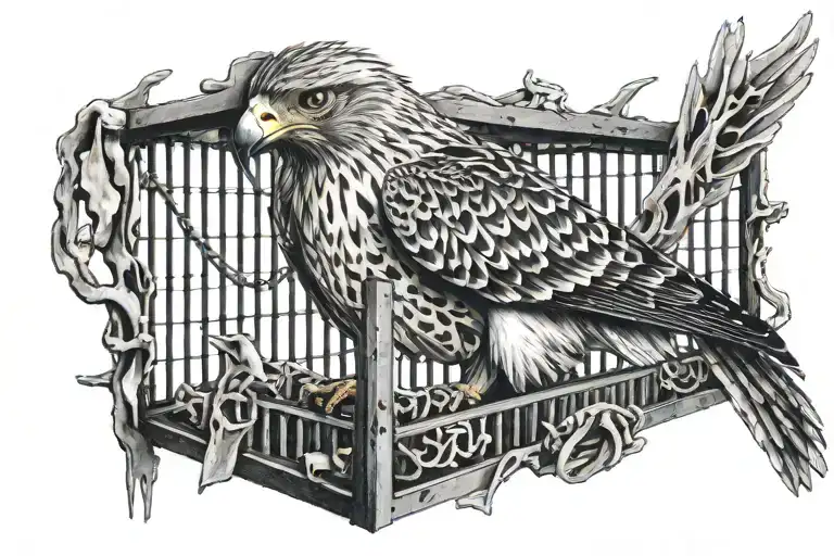 Hawk Inside Cage Made Of Bones