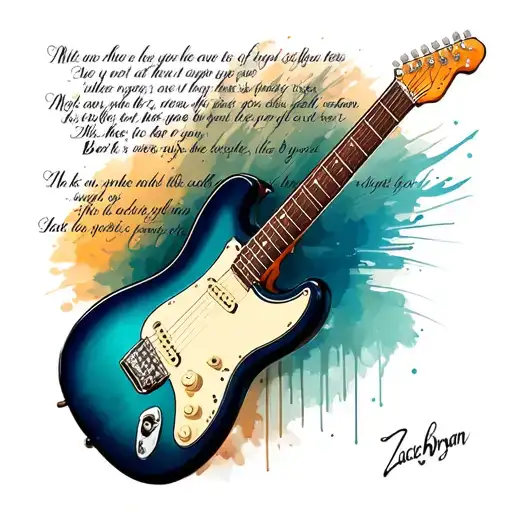 Zach Bryan Lyrics With A Guitar Next To It