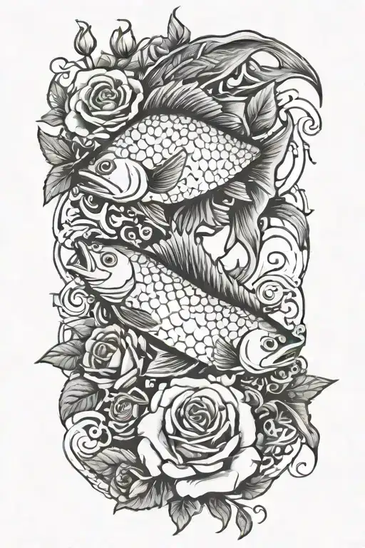 Pices Fish With Roses Intertwined