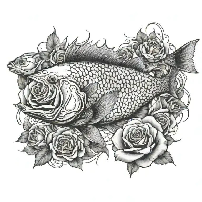 Pices Fish With Roses Intertwined