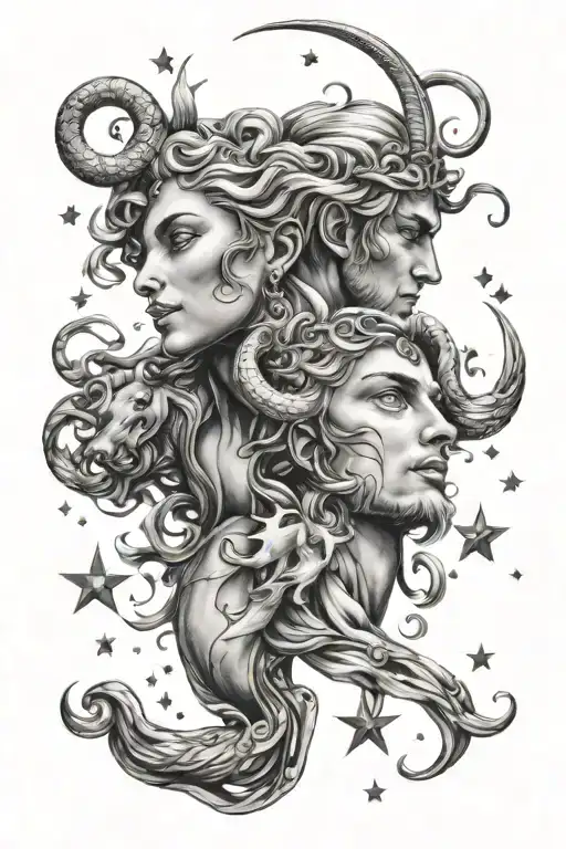 Virgo Woman And Aries Man Zodiac Sign Intertwined With Stars