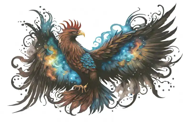 Galactic Multicolor Phoenix Rising Into Milky Way