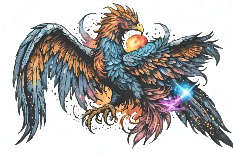 Galactic Multicolor Phoenix Rising Into Milky Way