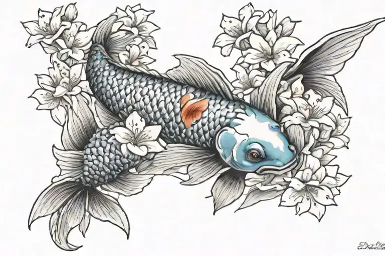 Koi Fish Whit Sakura Flowers
