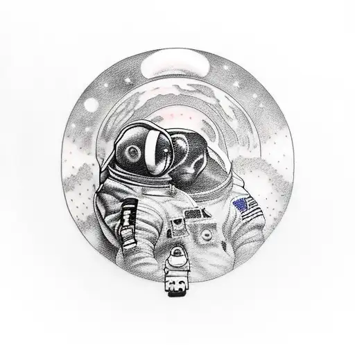 Astronaut With Wolf In Space