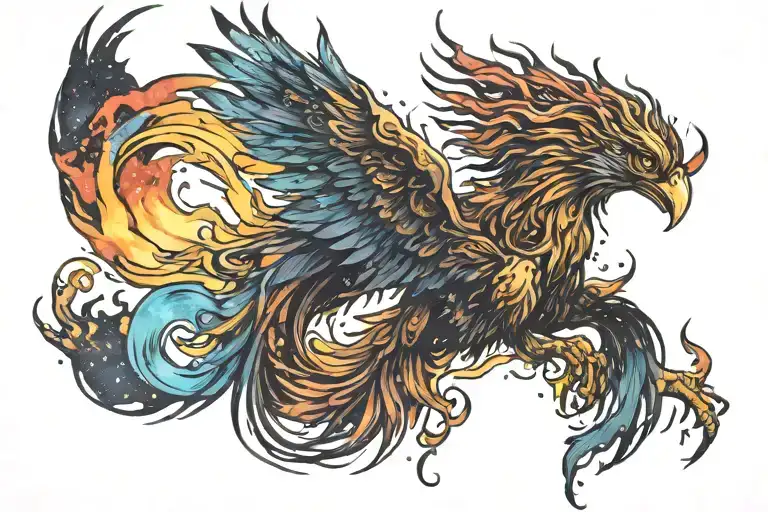 Galactic Multicolor Phoenix On Fire Rising Into Milky Way