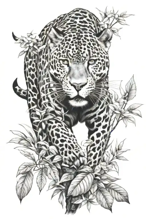 Black Jaguar Nature Elements Like Trees