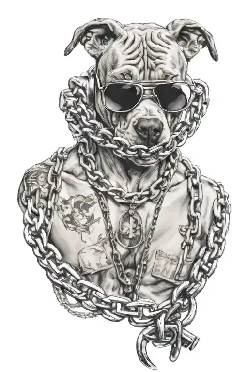 Guy With A Mask On With A Pitbull On A Big Chain In Front Of Him