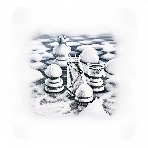 Fallen Chess Pieces In Snow