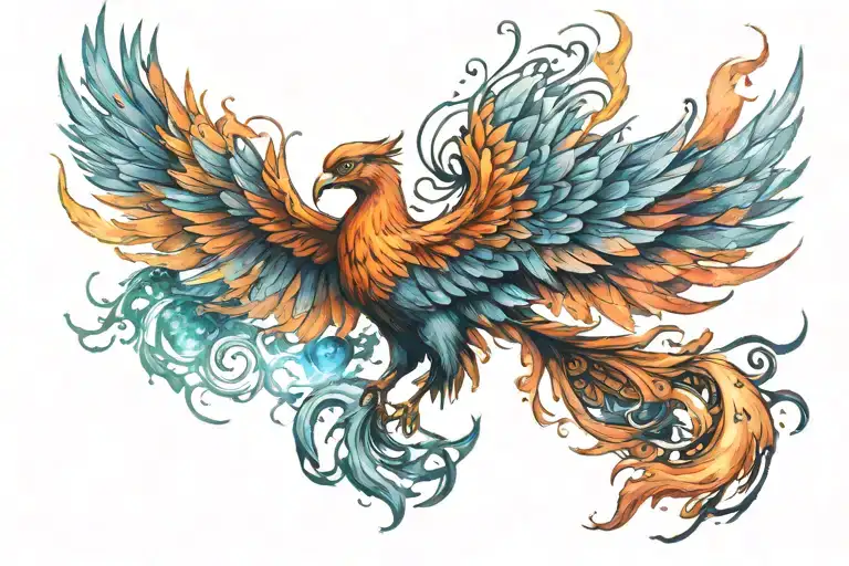 Colorful Phoenix Rising Into Space