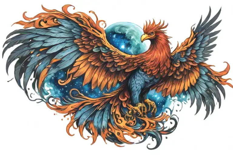 Colorful Phoenix Rising Into Space