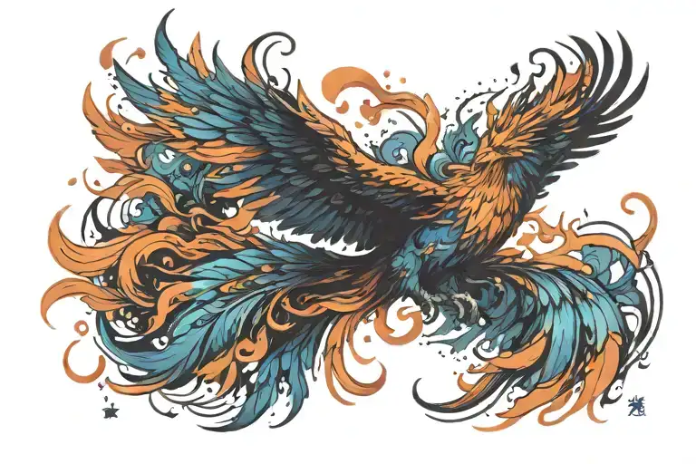 Colorful Phoenix Rising Into Space