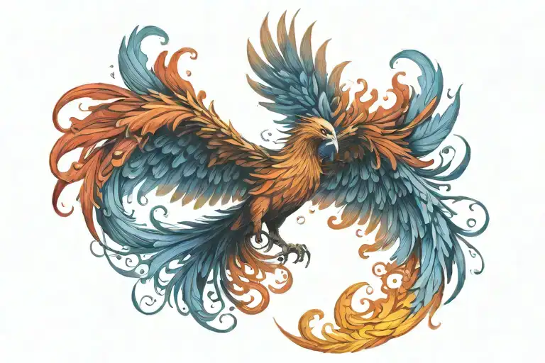 Colorful Phoenix Rising Into Space