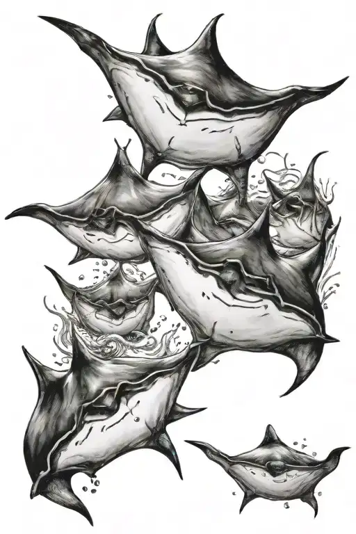 Group Of Manta Ray Swimming