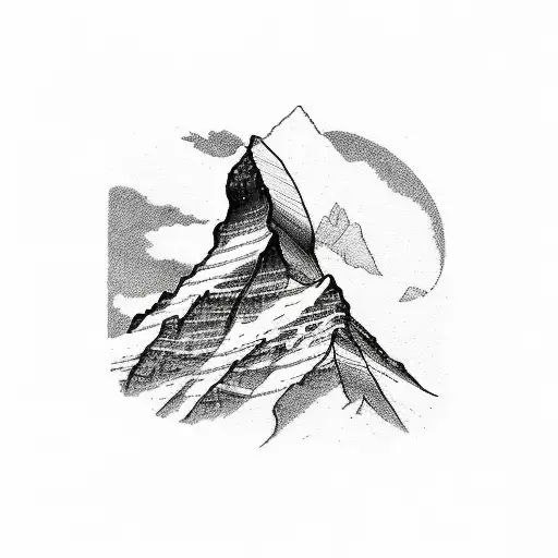 A Detailed Sketch Of The Matterhorn With A Trail Winding Up The Mountain