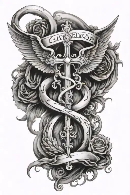 Caduceus Memorial Tattoo Design Gothic