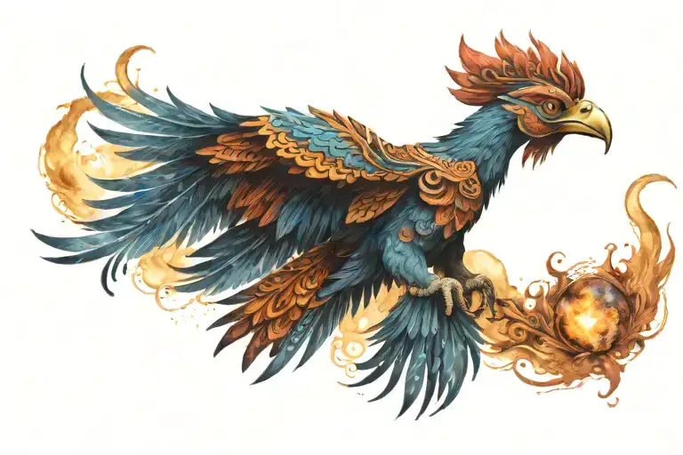 Colorful Aztec Phoenix Rising Into The Milky Way