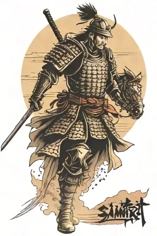 A Realistic Portrait Of A Samurai Warrior In A Sunset Background