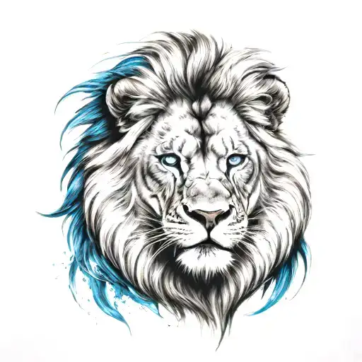 A Fierce Lion With Blue Eyes And Under It A Cross