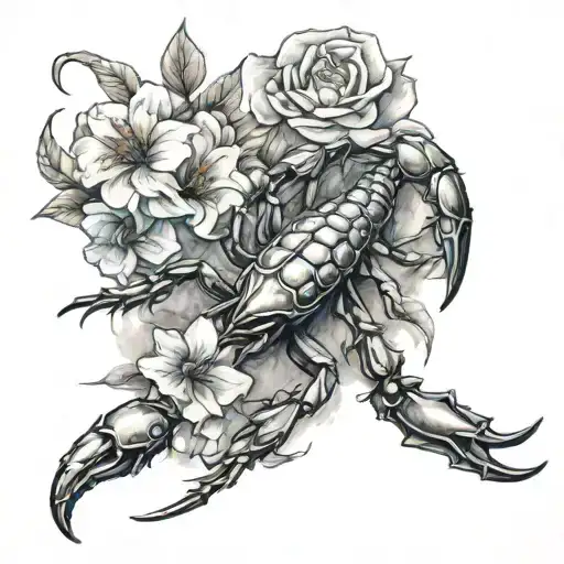 Scorpion And Flowers Quarter Sleeve