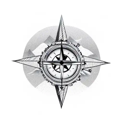 A Minimalist Design Of Mount Everest With A Compass And A Backpack