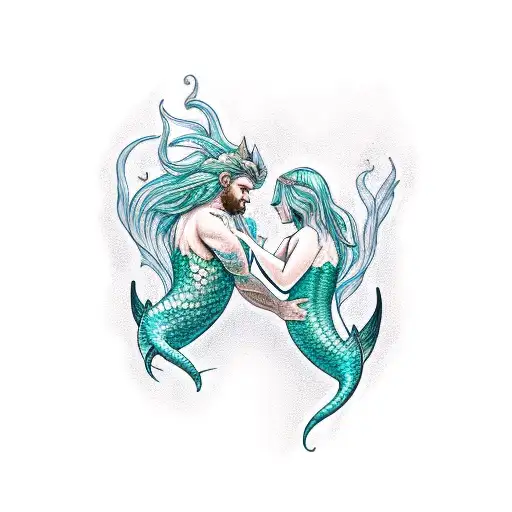 Merman And Mermaid In Love