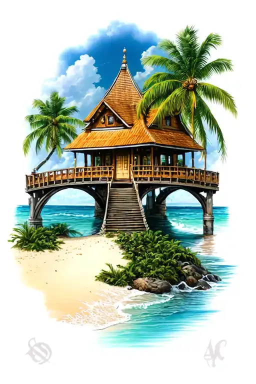 Dollar Beach Sand Palm House Caribbean Bridge Asian Temple
