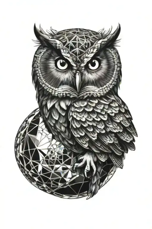 Realistic Owl Surrounded By Geometric Sphere