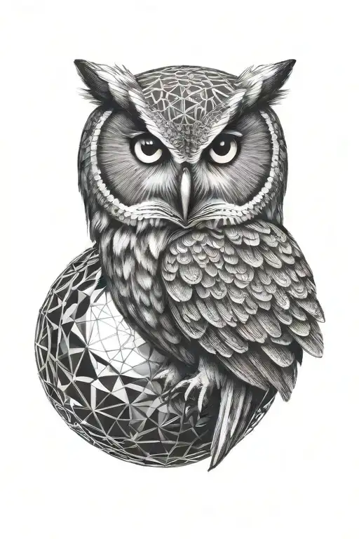 Realistic Owl Surrounded By Geometric Sphere