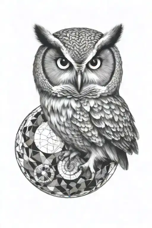 Realistic Owl Surrounded By Geometric Sphere